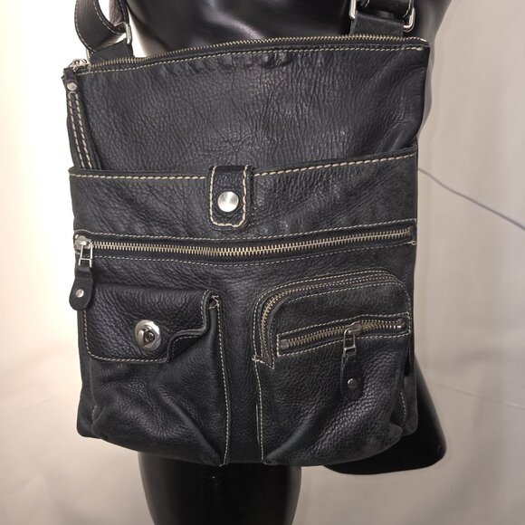 ROOTS Multi-pocket Pebbled Leather Crossbody bag - Picture 1 of 12